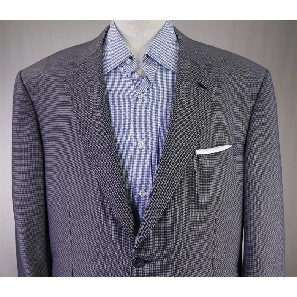 Brioni Recent Navy Blue Gray Tic Woven 100% Cashmere 2-Btn Blazer Jacket 46S